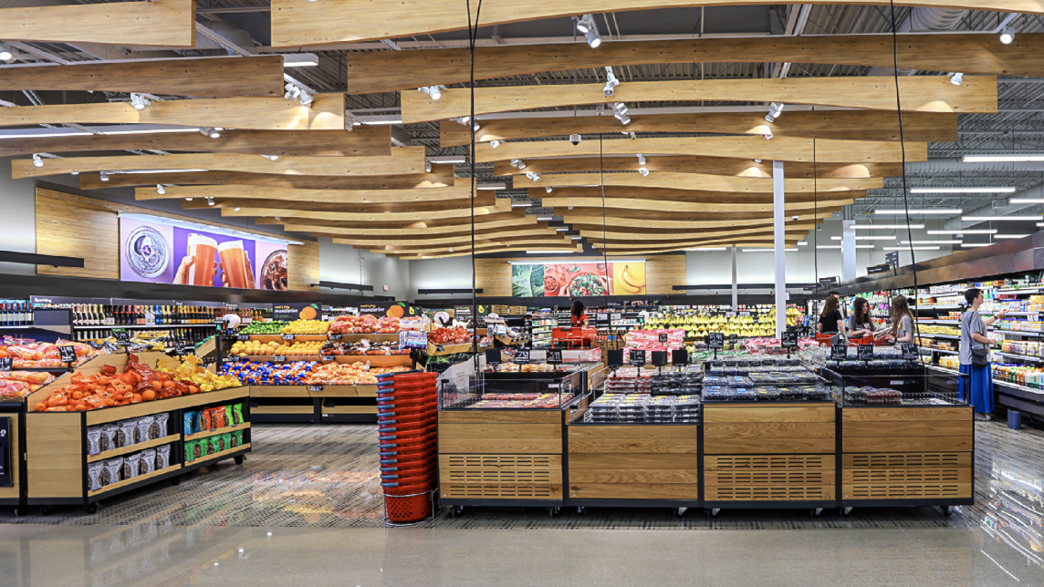 An image of the large produce section at Target’s Denton North store.